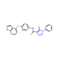 Cc1c(C(=O)Nc2ccc(Oc3ccnc4[nH]ccc34)c(F)c2)nnn1-c1ccccc1 ZINC000653728675