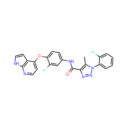 Cc1c(C(=O)Nc2ccc(Oc3ccnc4[nH]ccc34)c(F)c2)nnn1-c1ccccc1F ZINC000653728703