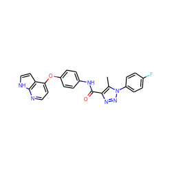 Cc1c(C(=O)Nc2ccc(Oc3ccnc4[nH]ccc34)cc2)nnn1-c1ccc(F)cc1 ZINC000653722052