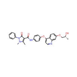 Cc1c(C(=O)Nc2ccc(Oc3ccnc4cc(OC[C@@H](C)O)ccc34)cc2)c(=O)n(-c2ccccc2)n1C ZINC000143469375