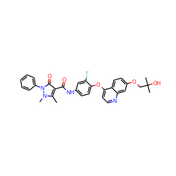 Cc1c(C(=O)Nc2ccc(Oc3ccnc4cc(OCC(C)(C)O)ccc34)c(F)c2)c(=O)n(-c2ccccc2)n1C ZINC000143426755