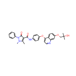 Cc1c(C(=O)Nc2ccc(Oc3ccnc4cc(OCC(C)(C)O)ccc34)cc2)c(=O)n(-c2ccccc2)n1C ZINC000143442061