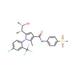 Cc1c(C(=O)Nc2ccc(S(C)(=O)=O)cc2)cc([C@H](C)[C@H](C)O)n1-c1ccc(F)cc1C(F)(F)F ZINC001772628417