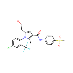 Cc1c(C(=O)Nc2ccc(S(C)(=O)=O)cc2)cc(CCO)n1-c1ccc(Cl)cc1C(F)(F)F ZINC000068202924