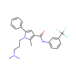 Cc1c(C(=O)Nc2cccc(C(F)(F)F)c2)cc(-c2ccccc2)n1CCCN(C)C ZINC000221035750