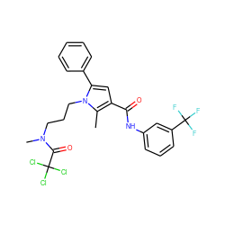 Cc1c(C(=O)Nc2cccc(C(F)(F)F)c2)cc(-c2ccccc2)n1CCCN(C)C(=O)C(Cl)(Cl)Cl ZINC000221030257