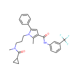 Cc1c(C(=O)Nc2cccc(C(F)(F)F)c2)cc(-c2ccccc2)n1CCCN(C)C(=O)C1CC1 ZINC000221029816