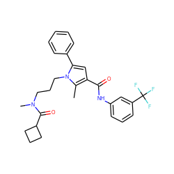 Cc1c(C(=O)Nc2cccc(C(F)(F)F)c2)cc(-c2ccccc2)n1CCCN(C)C(=O)C1CCC1 ZINC000221035249