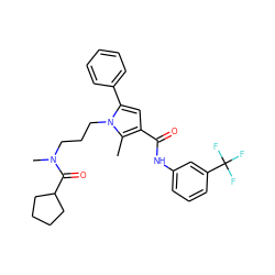 Cc1c(C(=O)Nc2cccc(C(F)(F)F)c2)cc(-c2ccccc2)n1CCCN(C)C(=O)C1CCCC1 ZINC000221034024