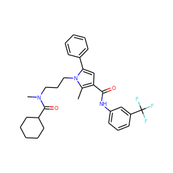 Cc1c(C(=O)Nc2cccc(C(F)(F)F)c2)cc(-c2ccccc2)n1CCCN(C)C(=O)C1CCCCC1 ZINC000221033943