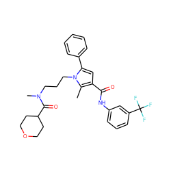 Cc1c(C(=O)Nc2cccc(C(F)(F)F)c2)cc(-c2ccccc2)n1CCCN(C)C(=O)C1CCOCC1 ZINC000221030171