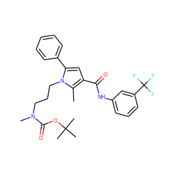 Cc1c(C(=O)Nc2cccc(C(F)(F)F)c2)cc(-c2ccccc2)n1CCCN(C)C(=O)OC(C)(C)C ZINC000221026993