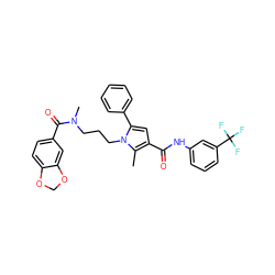 Cc1c(C(=O)Nc2cccc(C(F)(F)F)c2)cc(-c2ccccc2)n1CCCN(C)C(=O)c1ccc2c(c1)OCO2 ZINC000221027162