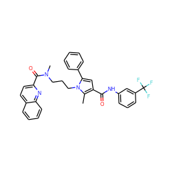 Cc1c(C(=O)Nc2cccc(C(F)(F)F)c2)cc(-c2ccccc2)n1CCCN(C)C(=O)c1ccc2ccccc2n1 ZINC000221033688