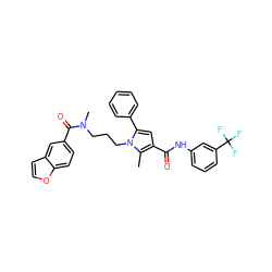 Cc1c(C(=O)Nc2cccc(C(F)(F)F)c2)cc(-c2ccccc2)n1CCCN(C)C(=O)c1ccc2occc2c1 ZINC000221035909