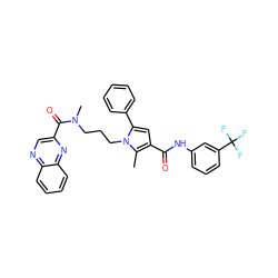 Cc1c(C(=O)Nc2cccc(C(F)(F)F)c2)cc(-c2ccccc2)n1CCCN(C)C(=O)c1cnc2ccccc2n1 ZINC000221029201