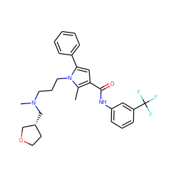 Cc1c(C(=O)Nc2cccc(C(F)(F)F)c2)cc(-c2ccccc2)n1CCCN(C)C[C@@H]1CCOC1 ZINC000221033180