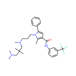 Cc1c(C(=O)Nc2cccc(C(F)(F)F)c2)cc(-c2ccccc2)n1CCCN(C)CC(C)(C)CN(C)C ZINC000221033770