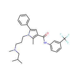 Cc1c(C(=O)Nc2cccc(C(F)(F)F)c2)cc(-c2ccccc2)n1CCCN(C)CC(C)C ZINC000221034116