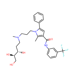 Cc1c(C(=O)Nc2cccc(C(F)(F)F)c2)cc(-c2ccccc2)n1CCCN(C)CC[C@H](O)[C@H](O)CO ZINC000221029897