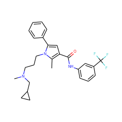 Cc1c(C(=O)Nc2cccc(C(F)(F)F)c2)cc(-c2ccccc2)n1CCCN(C)CC1CC1 ZINC000221035828