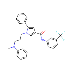 Cc1c(C(=O)Nc2cccc(C(F)(F)F)c2)cc(-c2ccccc2)n1CCCN(C)c1ccccc1 ZINC000221028284