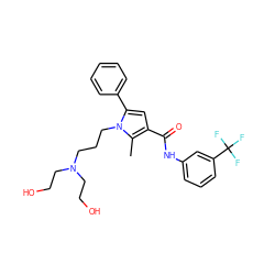 Cc1c(C(=O)Nc2cccc(C(F)(F)F)c2)cc(-c2ccccc2)n1CCCN(CCO)CCO ZINC000221026742