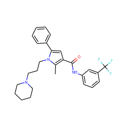 Cc1c(C(=O)Nc2cccc(C(F)(F)F)c2)cc(-c2ccccc2)n1CCCN1CCCCC1 ZINC000205356149