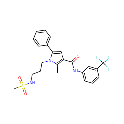 Cc1c(C(=O)Nc2cccc(C(F)(F)F)c2)cc(-c2ccccc2)n1CCCNS(C)(=O)=O ZINC000220747978