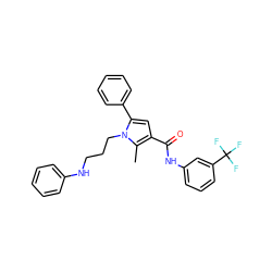 Cc1c(C(=O)Nc2cccc(C(F)(F)F)c2)cc(-c2ccccc2)n1CCCNc1ccccc1 ZINC000221033022