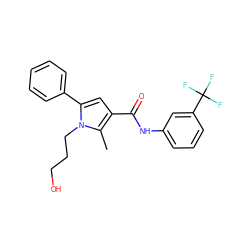 Cc1c(C(=O)Nc2cccc(C(F)(F)F)c2)cc(-c2ccccc2)n1CCCO ZINC000205356227