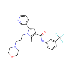 Cc1c(C(=O)Nc2cccc(C(F)(F)F)c2)cc(-c2cccnc2)n1CCCN1CCOCC1 ZINC000221035509