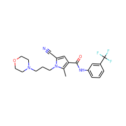 Cc1c(C(=O)Nc2cccc(C(F)(F)F)c2)cc(C#N)n1CCCN1CCOCC1 ZINC000220768874