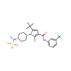 Cc1c(C(=O)Nc2cccc(C(F)(F)F)c2)cc(C(C)(C)C)n1[C@H]1CC[C@@H](N(C)S(C)(=O)=O)CC1 ZINC001772632358