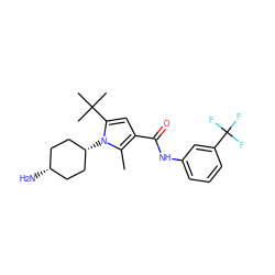 Cc1c(C(=O)Nc2cccc(C(F)(F)F)c2)cc(C(C)(C)C)n1[C@H]1CC[C@@H](N)CC1 ZINC001772624832