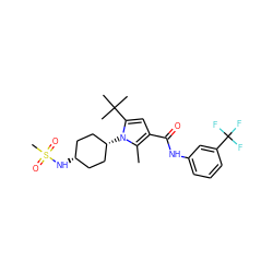 Cc1c(C(=O)Nc2cccc(C(F)(F)F)c2)cc(C(C)(C)C)n1[C@H]1CC[C@@H](NS(C)(=O)=O)CC1 ZINC001772581420