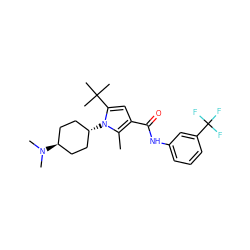 Cc1c(C(=O)Nc2cccc(C(F)(F)F)c2)cc(C(C)(C)C)n1[C@H]1CC[C@H](N(C)C)CC1 ZINC001772585190