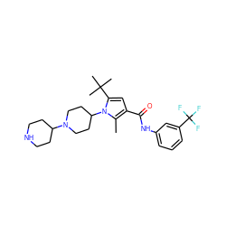 Cc1c(C(=O)Nc2cccc(C(F)(F)F)c2)cc(C(C)(C)C)n1C1CCN(C2CCNCC2)CC1 ZINC000220829798