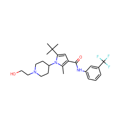 Cc1c(C(=O)Nc2cccc(C(F)(F)F)c2)cc(C(C)(C)C)n1C1CCN(CCO)CC1 ZINC000205360220