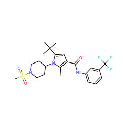 Cc1c(C(=O)Nc2cccc(C(F)(F)F)c2)cc(C(C)(C)C)n1C1CCN(S(C)(=O)=O)CC1 ZINC000220799810