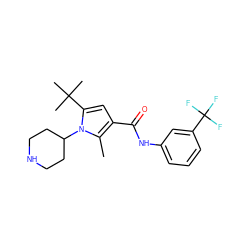 Cc1c(C(=O)Nc2cccc(C(F)(F)F)c2)cc(C(C)(C)C)n1C1CCNCC1 ZINC000205360187