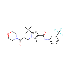 Cc1c(C(=O)Nc2cccc(C(F)(F)F)c2)cc(C(C)(C)C)n1CCC(=O)N1CCOCC1 ZINC000205359062