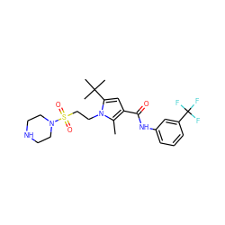 Cc1c(C(=O)Nc2cccc(C(F)(F)F)c2)cc(C(C)(C)C)n1CCS(=O)(=O)N1CCNCC1 ZINC000220799727