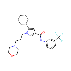 Cc1c(C(=O)Nc2cccc(C(F)(F)F)c2)cc(C2CCCCC2)n1CCCN1CCOCC1 ZINC000220778374