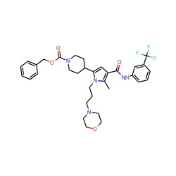 Cc1c(C(=O)Nc2cccc(C(F)(F)F)c2)cc(C2CCN(C(=O)OCc3ccccc3)CC2)n1CCCN1CCOCC1 ZINC000220816011