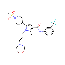 Cc1c(C(=O)Nc2cccc(C(F)(F)F)c2)cc(C2CCN(S(C)(=O)=O)CC2)n1CCCN1CCOCC1 ZINC000220764447