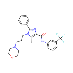 Cc1c(C(=O)Nc2cccc(C(F)(F)F)c2)nc(-c2ccccc2)n1CCCN1CCOCC1 ZINC000205358996