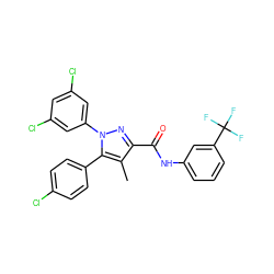 Cc1c(C(=O)Nc2cccc(C(F)(F)F)c2)nn(-c2cc(Cl)cc(Cl)c2)c1-c1ccc(Cl)cc1 ZINC000473146823