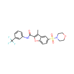 Cc1c(C(=O)Nc2cccc(C(F)(F)F)c2)oc2ccc(S(=O)(=O)N3CCOCC3)cc12 ZINC000003048096