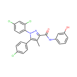 Cc1c(C(=O)Nc2cccc(O)c2)nn(-c2ccc(Cl)cc2Cl)c1-c1ccc(Cl)cc1 ZINC000084615569